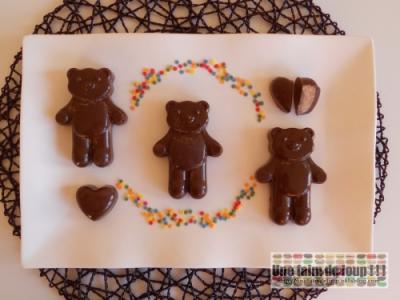 Nounours chocolat lait cœur chocolat blanc & crêpe dentelle