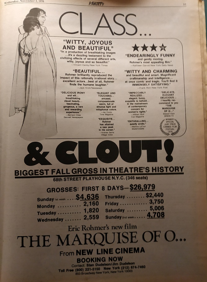 LA MARQUISE D'O BOX OFFICE USA 1976