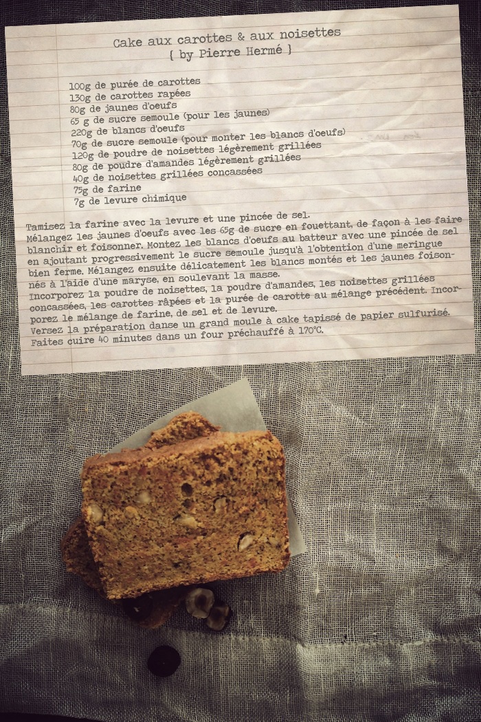 Cake aux carottes et aux noisettes de Pierre Hermé {ultra-moelleux, et sans beurre}
