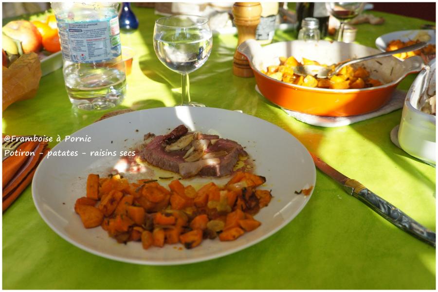 Potiron, patates douces et raisins secs 