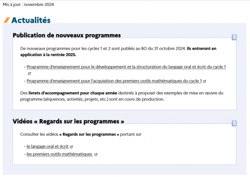 Synthèse des programmes 2024 pour le cycle 1