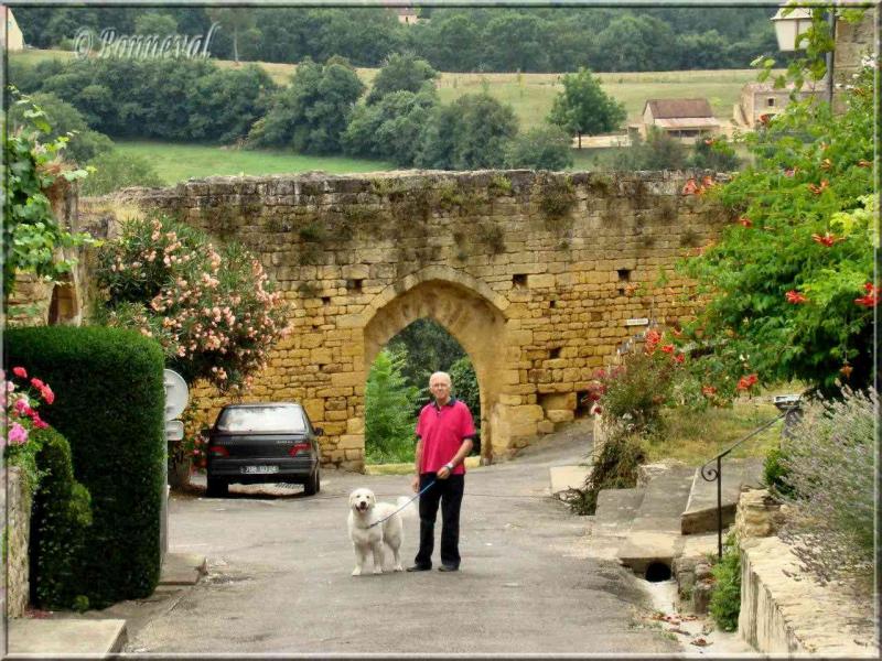 Domme Dordogne l'une des portes de la bastide et vestiges des remparts