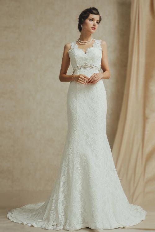 Sexy Robe mariée dos nu en dentelle très près du corps