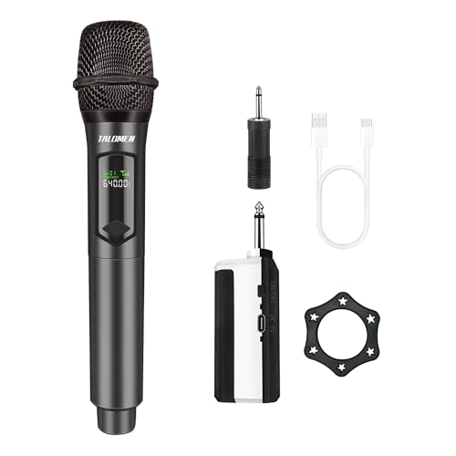 Talomen Microphone sans Fil Professionnel,système de Microphone à 2.4 GHz Karaoké Dynamique Rechargeable avec Récepteur,160ft Ext,pour Karaoké,Chants,Fêtes,Soirées,DJ,Églises,Mariages,Discours,K60-1