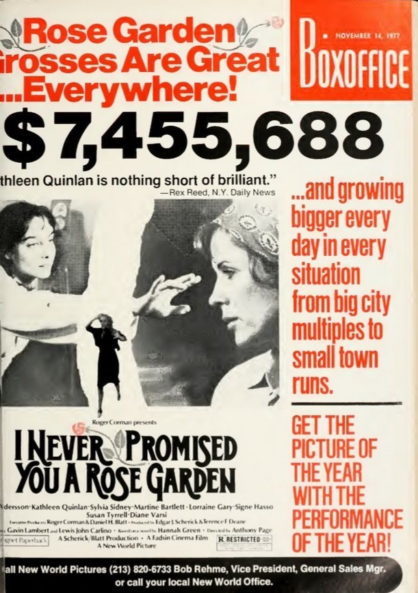 I NEVER PROMISED YOU A ROSE GARDEN BOX OFFICE USA 1977