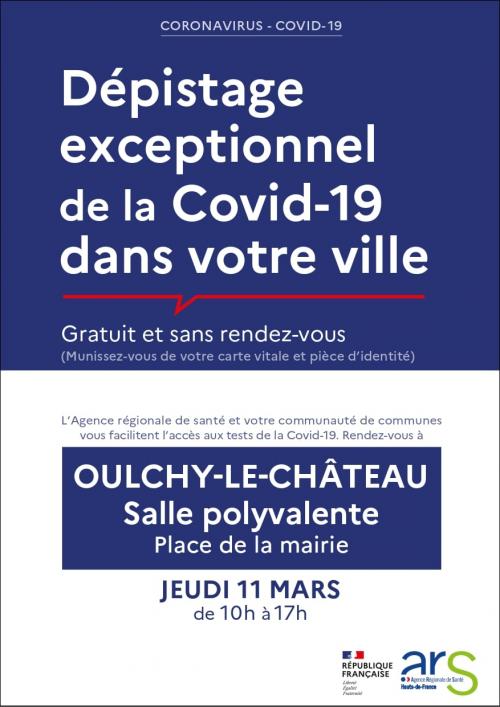 Dépistage Covid19 à Oulchy-le-Château jeudi 11 mars