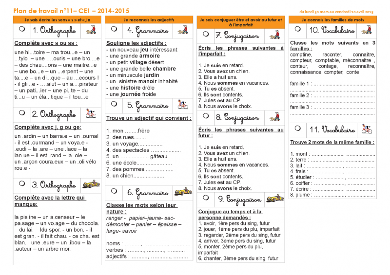 Plan de travail CE1 2014-2015 numéro 11