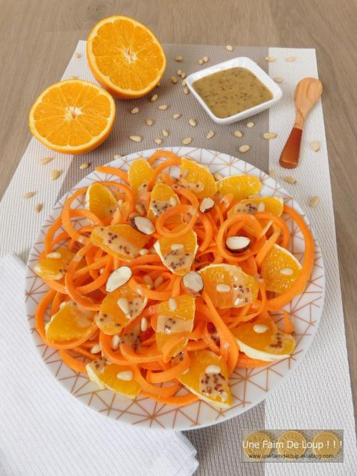 Linguines de carottes à l'orange & sauce miel moutarde
