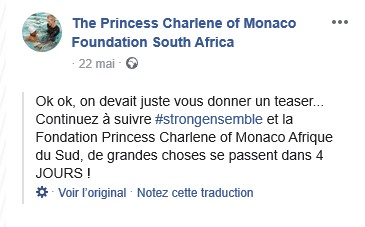 Action commune de la fondation Princesse Charlène et de 'strongtogether' (26 mai'