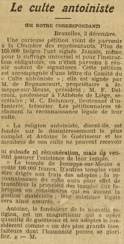 Le Culte Antoiniste (La Liberté, 4 déc 1910)