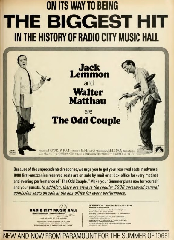THE ODD COUPLE BOX OFFICE USA 1968