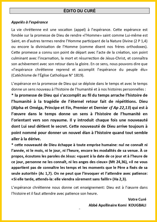 EDITO DE M. LE CURE