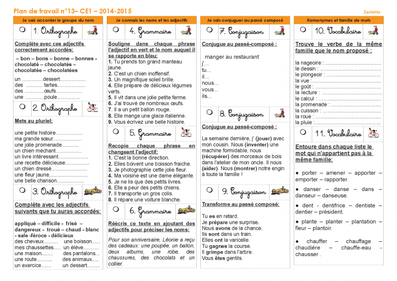 Plan de travail CE1 2014-2015 numéro 13
