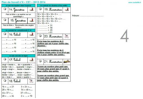 Plan de travail n° 4 - CE1