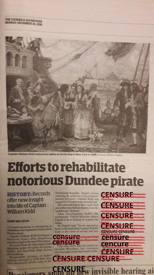 The Courier / " Efforts to rehabilitate notorious Dundee pirate " By Jamie Milligan. (26 décembre 2016)