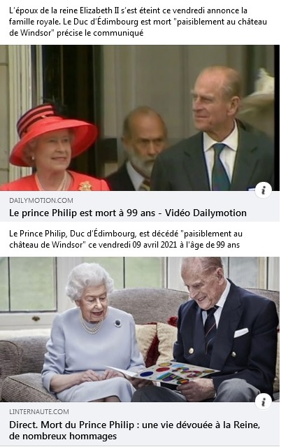 2021 04 09 Mort du Prince Philip, Duc d’Édimbourg, époux d'Elizabeth II, à 99 ans
