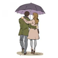 Ilustración de De Vuelta Un Par De Hombres Y Mujeres Caminando Bajo Un ...