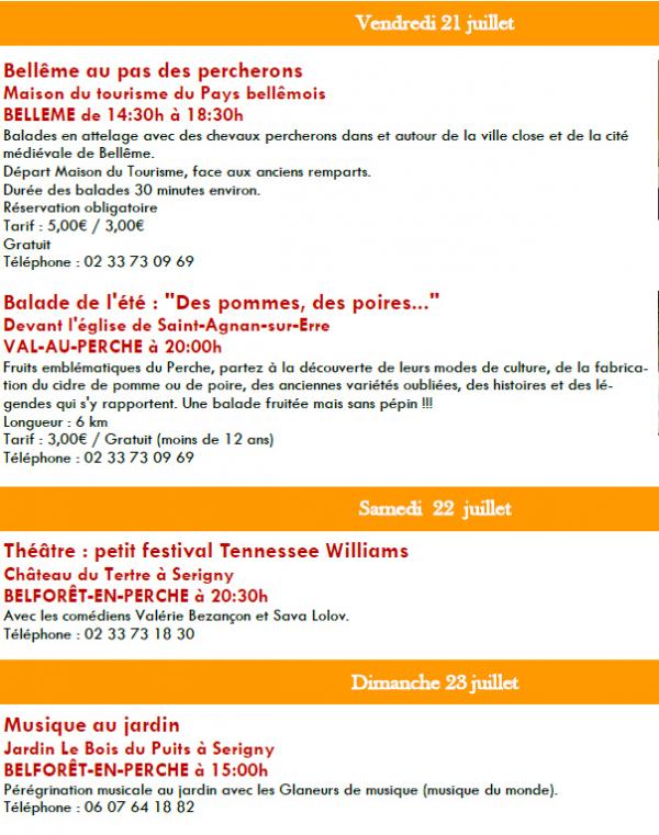 L’agenda des sorties, animations, loisirs dans Le Perche