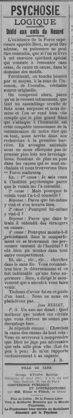 Dédié aux amis du Hasard (Le Fraterniste, 24 août 1911)