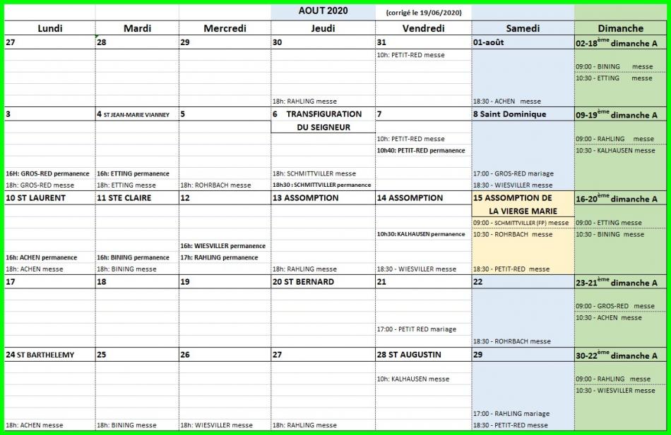 PLANNING COMMUN AUX PAROISSES