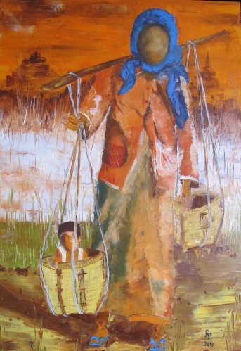 La porteuse d'enfant à Bagan