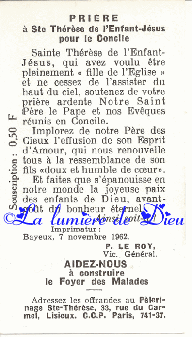 Prière à Sainte Thérèse de l'Enfant Jésus pour le concile