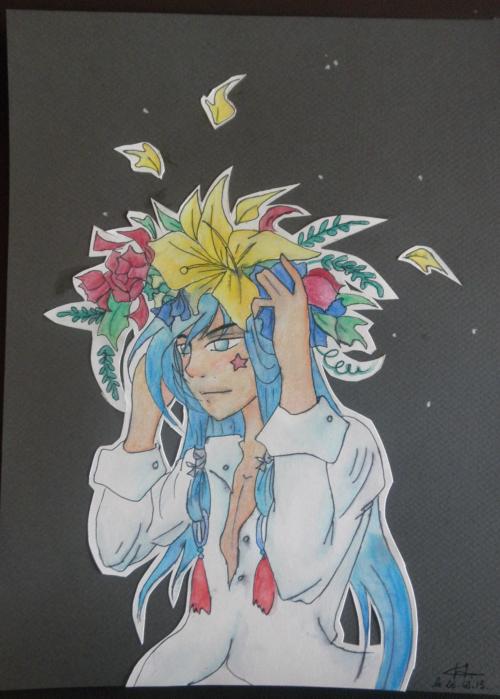 • 2nd test aquarelle : homme à la couronne de fleurs