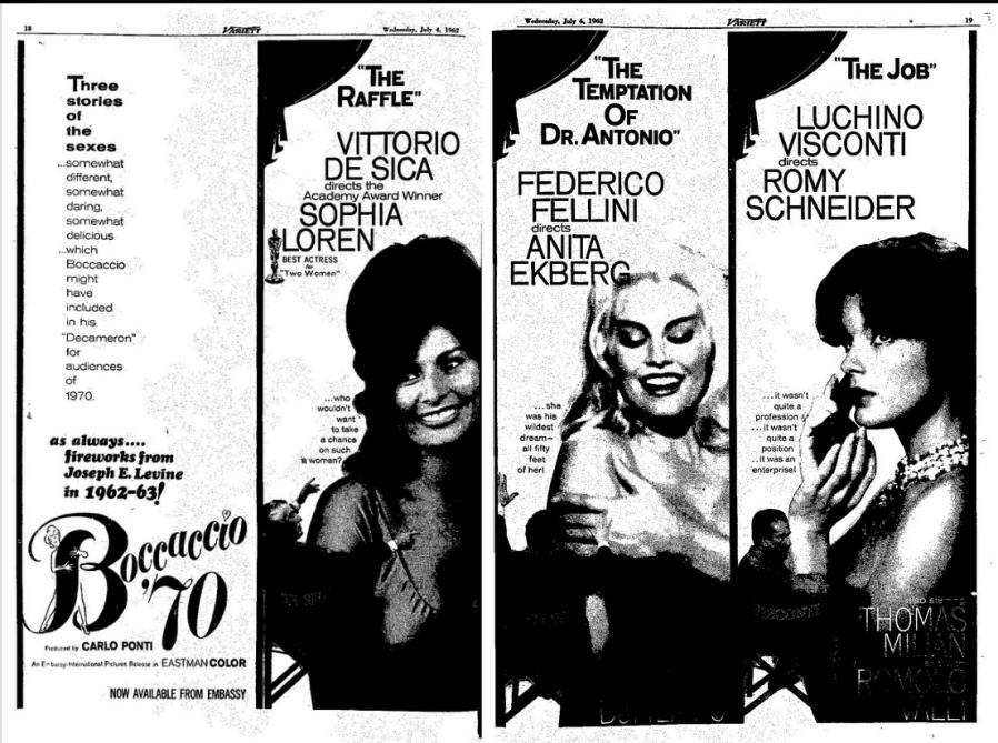 BOCCACIO'70 BOX OFFICE USA 1962