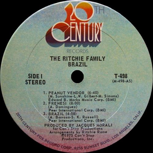 The Ritchie Family : Album " Brazil " 20Th Century Records T-498 [ US ]