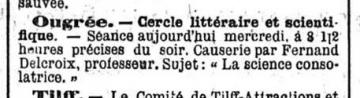 Delcroix au Cercle litt.et scient. d'ougrée (La Meuse, 24 avril 1895)(Belgicapress)