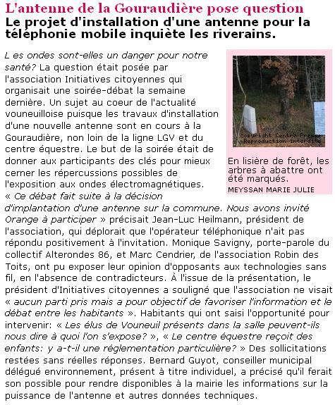 Un article publié sur le site Internet de Centre-Presse