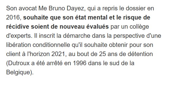 Dutroux : avis favorable d'une expertise en vue d'une libération