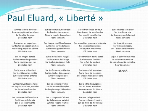 Oeuvre 1 : Liberté de Paul Eluard 