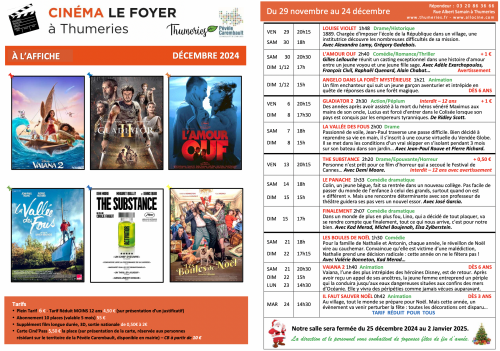 Cinéma Le Foyer Thumeries : Programmation jusqu'à la fin de l'année 