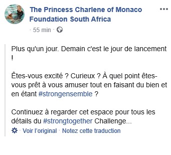Action commune de la fondation Princesse Charlène et de 'strongtogether' (26 mai'