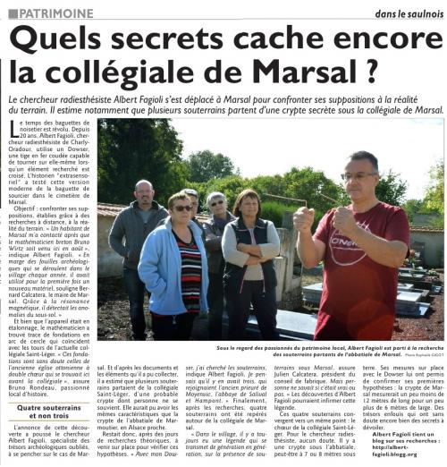  Le Républicain-Lorrain, éditions Sarrebourg, du 30 septembre 2015, " Quels secrets caches encore la Collégiale de Marsal ? " . (Vincent Debraine) (Photos : Raphaële Gigot)