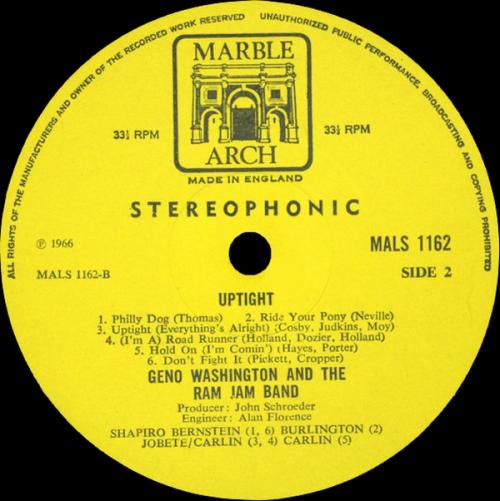 Geno Washington & The Ram Jam Band : Album " Uptight " Marble Arch Records MALS 1162 [ UK ]