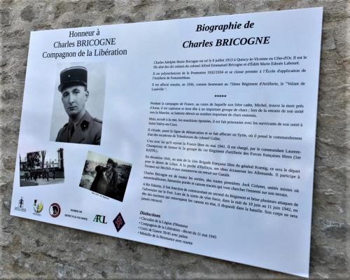 * Charles BRICOGNE, 1er Régiment d'Artillerie, honoré à Quincy-le-Vicomte (21)