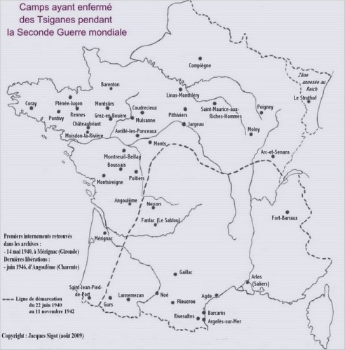 Carte des camps d'internements des tziganes