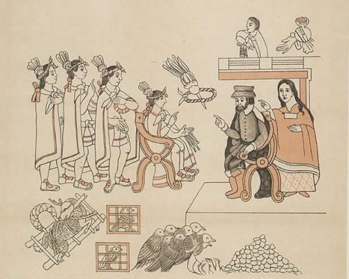 Cortez et La Malinche rencontrent Moctezuma II., 8 novembre 1519