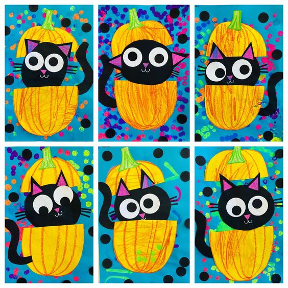 Idée arts Pinterest : un chat dans une citrouille