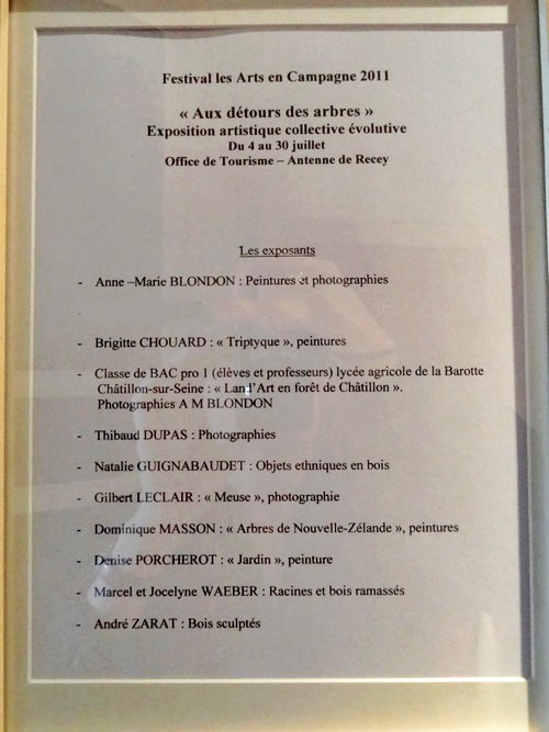 L'exposition "au détour des arbres" organisée par ARCE à Recey sur Ource..