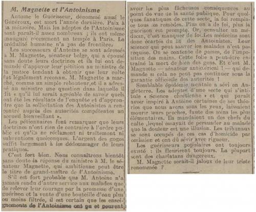 M. Magnette et l'Antoinisme (La Métropole 3 mai 1914)