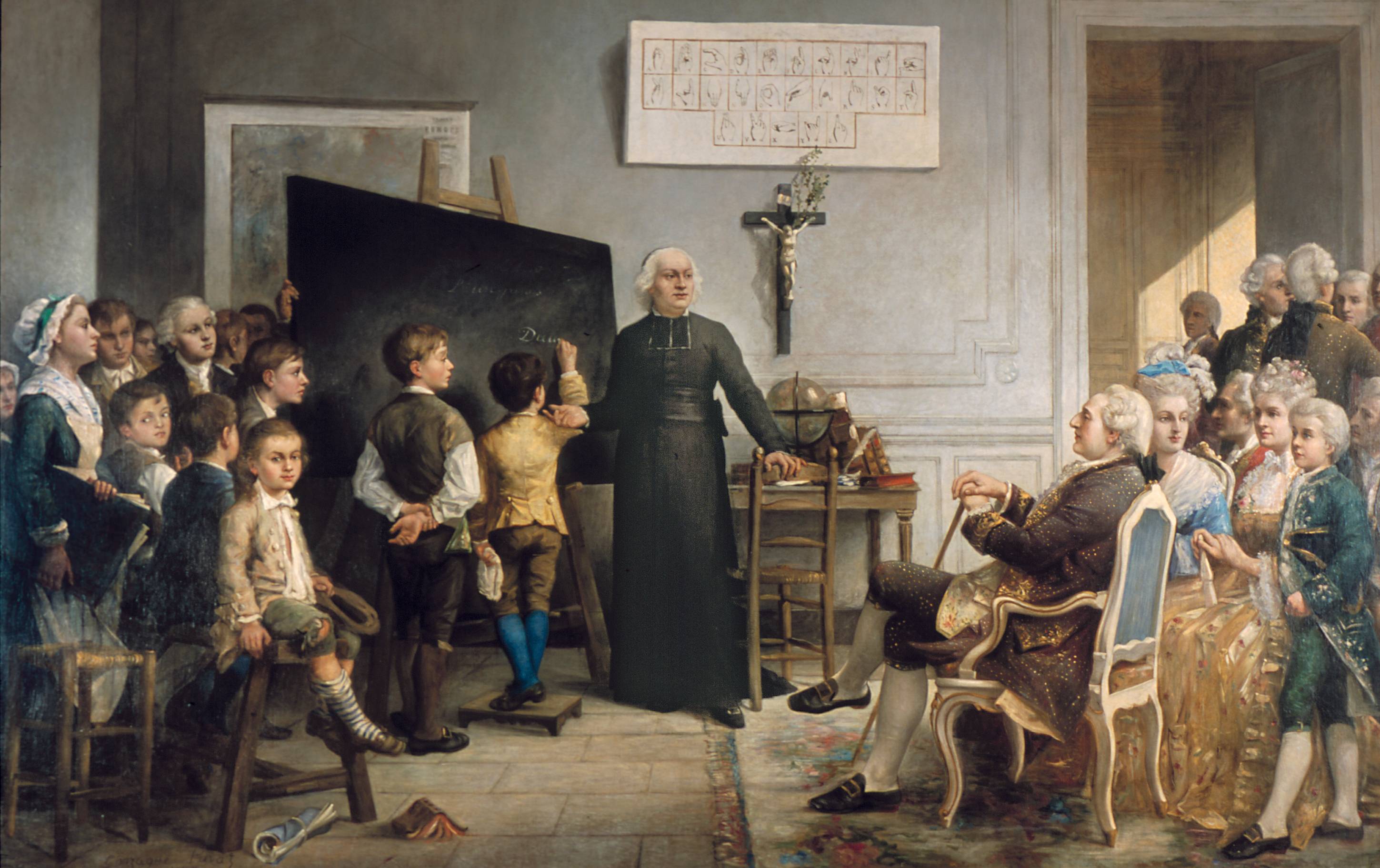 Gonzague Privat 1875, L'abbé de l’Épée instruisant ses élèves en présence de Louis XVI