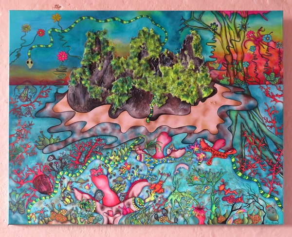 Catherine Blachet présente son exposition de peintures "Homo Natura" au bar associatif "La Coquille"
