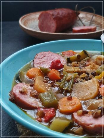 SOUPE REPAS A LA SAUCISSE DE MORTEAU AU COOKEO