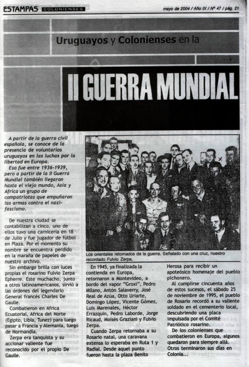* Disparition au Brésil d'un Français Libre du Groupe des Orientales, Moises GRAZIANI