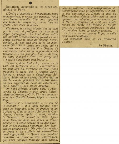 Cultes originaux de paris (Paris-midi, 06 mars 1924)