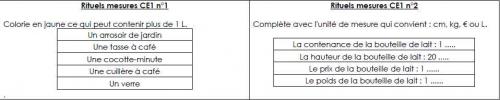 Rituels mesures CE1 : le litre