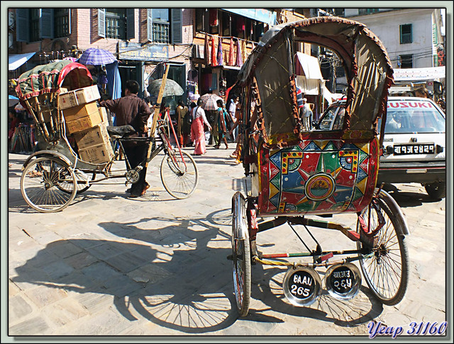 Blog de images-du-pays-des-ours : Images du Pays des Ours (et d'ailleurs ...), Rickshaws (Trishaws, Vélotaxis, Cyclopousses) en attente de clients - Katmandou - Népal